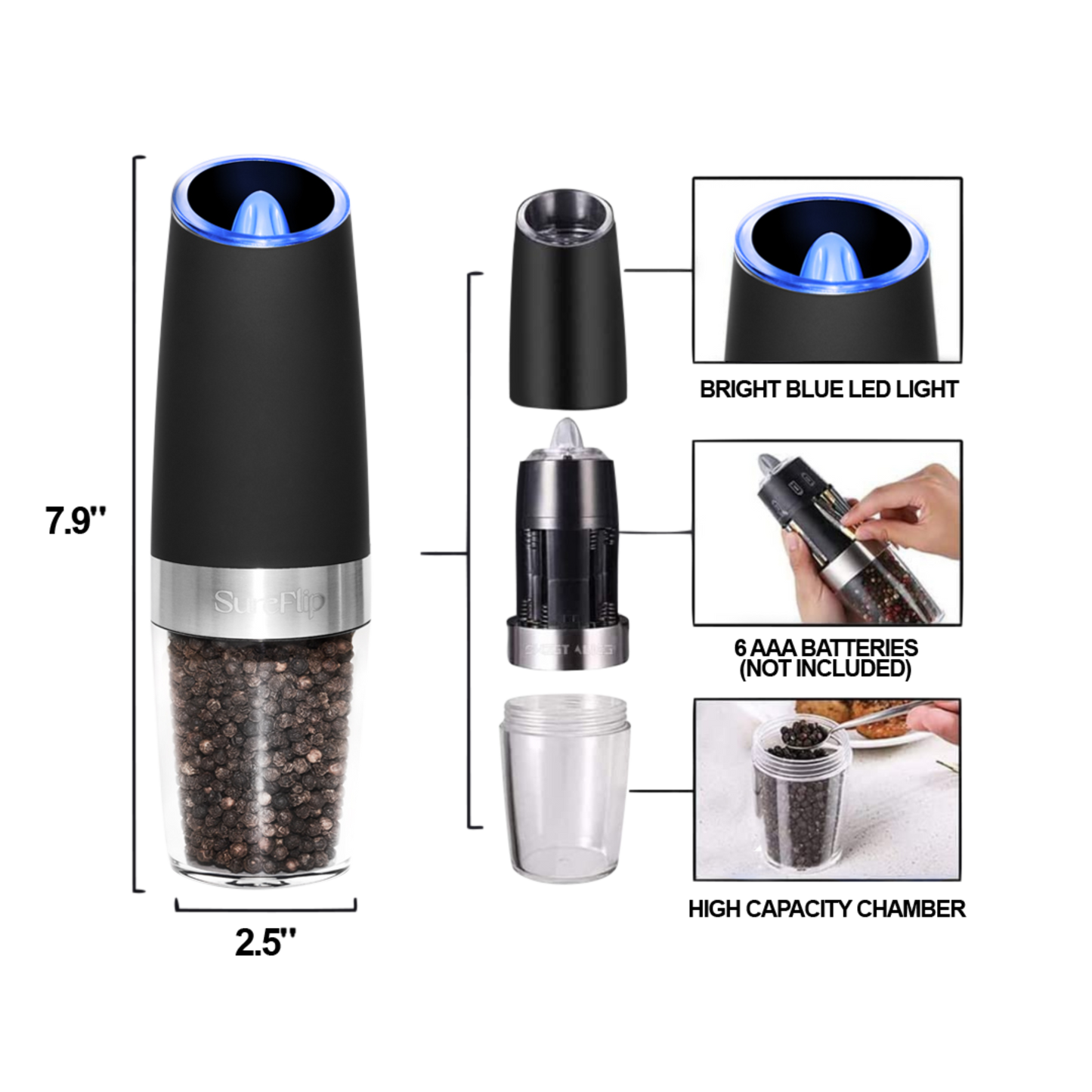 SureFlip™ Automatic Salt and Pepper Grinders